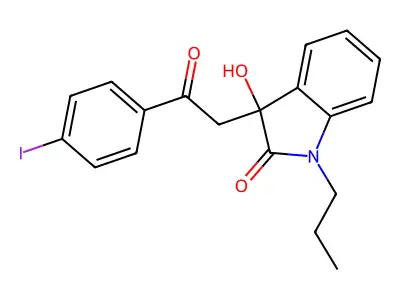 3-Hydroxy-3-[2-(4-iodophenyl)-2-oxoethyl]-1-propylindol-2-one structure