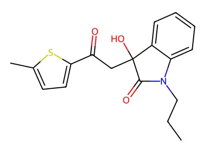 3-Hydroxy-3-[2-(5-methylthiophen-2-yl)-2-oxoethyl]-1-propylindol-2-one structure