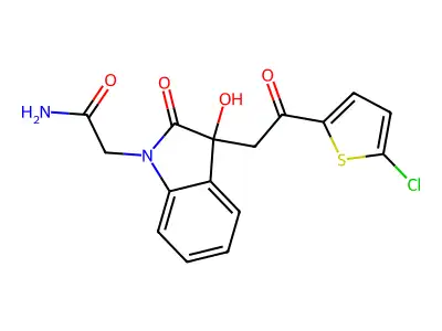 2-[3-[2-(5-Chlorothiophen-2-yl)-2-oxoethyl]-3-hydroxy-2-oxoindol-1-yl]acetamide structure