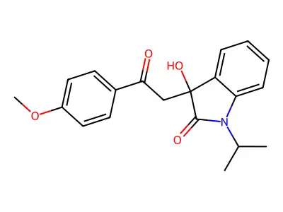 3-Hydroxy-3-[2-(4-methoxyphenyl)-2-oxoethyl]-1-propan-2-ylindol-2-one structure