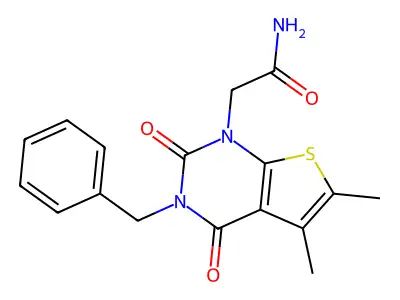 2-{3-benzyl-5,6-dimethyl-2,4-dioxo-1H,2H,3H,4H-thieno[2,3-d]pyrimidin-1-yl}acetamide structure