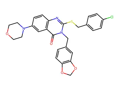 3-[(2H-1,3-benzodioxol-5-yl)methyl]-2-{[(4-chlorophenyl)methyl]sulfanyl}-6-(morpholin-4-yl)-3,4-dihydroquinazolin-4-one structure