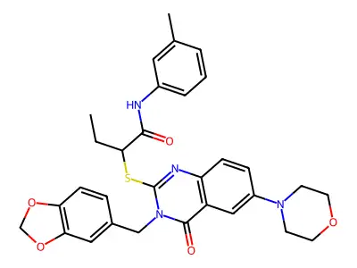 2-({3-[(2H-1,3-benzodioxol-5-yl)methyl]-6-(morpholin-4-yl)-4-oxo-3,4-dihydroquinazolin-2-yl}sulfanyl)-N-(3-methylphenyl)butanamide structure