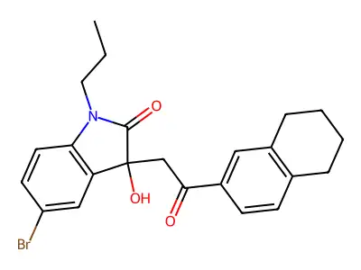 5-bromo-3-hydroxy-3-[2-oxo-2-(5,6,7,8-tetrahydronaphthalen-2-yl)ethyl]-1-propylindol-2-one structure