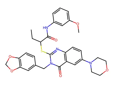 2-({3-[(2H-1,3-benzodioxol-5-yl)methyl]-6-(morpholin-4-yl)-4-oxo-3,4-dihydroquinazolin-2-yl}sulfanyl)-N-(3-methoxyphenyl)butanamide structure