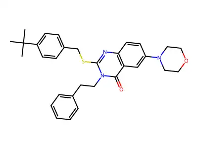 2-((4-(tert-butyl)benzyl)thio)-6-morpholino-3-phenethylquinazolin-4(3H)-one structure