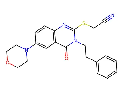 2-[(4-Keto-6-morpholino-3-phenethyl-quinazolin-2-yl)thio]acetonitrile structure