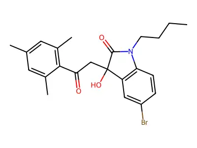 5-bromo-1-butyl-3-hydroxy-3-[2-oxo-2-(2,4,6-trimethylphenyl)ethyl]-1,3-dihydro-2H-indol-2-one structure