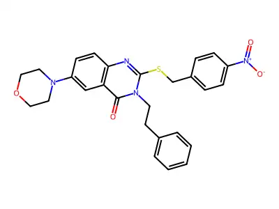 6-morpholino-2-((4-nitrobenzyl)thio)-3-phenethylquinazolin-4(3H)-one structure
