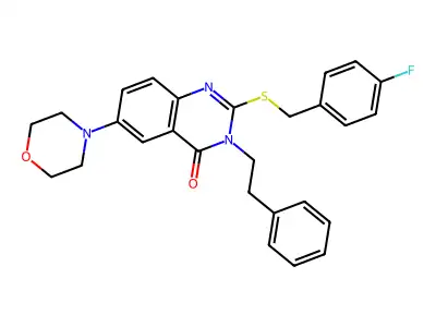 2-((4-fluorobenzyl)thio)-6-morpholino-3-phenethylquinazolin-4(3H)-one structure