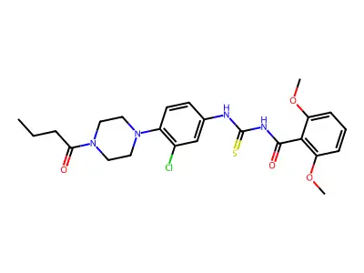N-[[4-(4-butanoylpiperazin-1-yl)-3-chlorophenyl]carbamothioyl]-2,6-dimethoxybenzamide structure