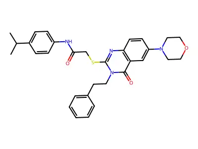 2-{[6-(morpholin-4-yl)-4-oxo-3-(2-phenylethyl)-3,4-dihydroquinazolin-2-yl]sulfanyl}-N-[4-(propan-2-yl)phenyl]acetamide structure