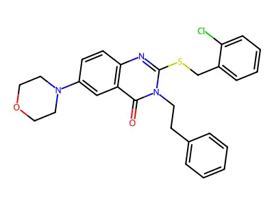 2-((2-chlorobenzyl)thio)-6-morpholino-3-phenethylquinazolin-4(3H)-one structure