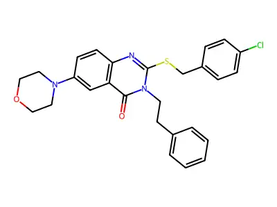 2-((4-chlorobenzyl)thio)-6-morpholino-3-phenethylquinazolin-4(3H)-one structure