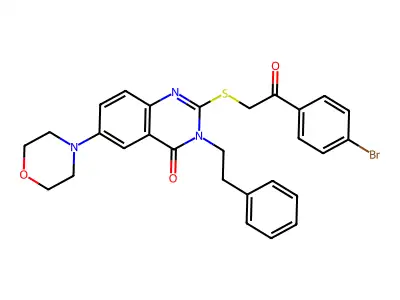 2-{[2-(4-bromophenyl)-2-oxoethyl]sulfanyl}-6-(morpholin-4-yl)-3-(2-phenylethyl)-3,4-dihydroquinazolin-4-one structure