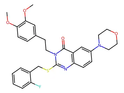 3-[2-(3,4-dimethoxyphenyl)ethyl]-2-{[(2-fluorophenyl)methyl]sulfanyl}-6-(morpholin-4-yl)-3,4-dihydroquinazolin-4-one structure