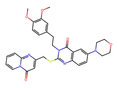 3-[2-(3,4-dimethoxyphenyl)ethyl]-6-(morpholin-4-yl)-2-[({4-oxo-4H-pyrido[1,2-a]pyrimidin-2-yl}methyl)sulfanyl]-3,4-dihydroquinazolin-4-one structure