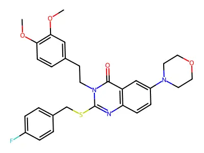 3-[2-(3,4-dimethoxyphenyl)ethyl]-2-{[(4-fluorophenyl)methyl]sulfanyl}-6-(morpholin-4-yl)-3,4-dihydroquinazolin-4-one structure