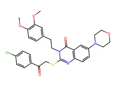 2-{[2-(4-chlorophenyl)-2-oxoethyl]sulfanyl}-3-[2-(3,4-dimethoxyphenyl)ethyl]-6-(morpholin-4-yl)-3,4-dihydroquinazolin-4-one structure
