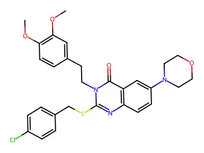 2-{[(4-chlorophenyl)methyl]sulfanyl}-3-[2-(3,4-dimethoxyphenyl)ethyl]-6-(morpholin-4-yl)-3,4-dihydroquinazolin-4-one structure