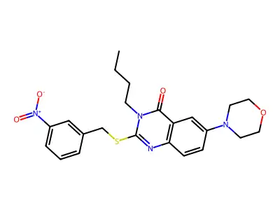 3-Butyl-6-morpholin-4-yl-2-[(3-nitrophenyl)methylsulfanyl]quinazolin-4-one structure