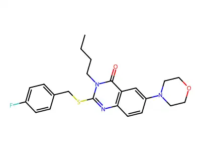 3-butyl-2-((4-fluorobenzyl)thio)-6-morpholinoquinazolin-4(3H)-one structure