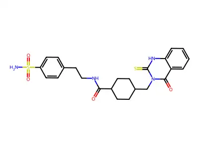4-[(4-oxo-2-sulfanylidene-1,2,3,4-tetrahydroquinazolin-3-yl)methyl]-N-[2-(4-sulfamoylphenyl)ethyl]cyclohexane-1-carboxamide structure