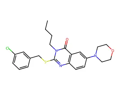 3-butyl-2-((3-chlorobenzyl)thio)-6-morpholinoquinazolin-4(3H)-one structure