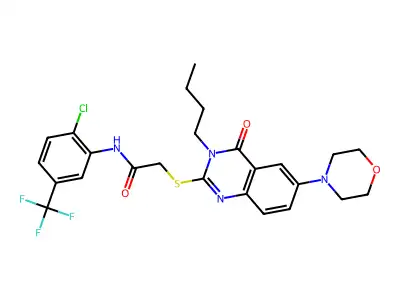 2-{[3-butyl-6-(morpholin-4-yl)-4-oxo-3,4-dihydroquinazolin-2-yl]sulfanyl}-N-[2-chloro-5-(trifluoromethyl)phenyl]acetamide structure
