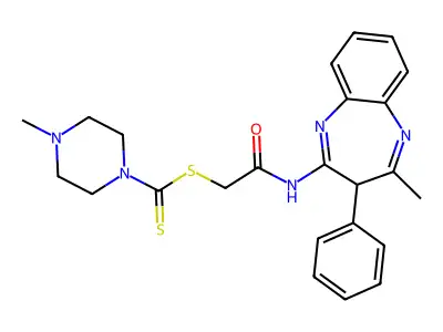 2-[(4-methyl-3-phenyl-3H-1,5-benzodiazepin-2-yl)amino]-2-oxoethyl 4-methylpiperazine-1-carbodithioate structure