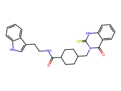 N-[2-(1H-indol-3-yl)ethyl]-4-[(4-oxo-2-sulfanylidene-1,2,3,4-tetrahydroquinazolin-3-yl)methyl]cyclohexane-1-carboxamide structure