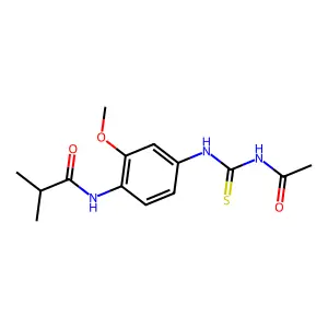 N-[4-(acetylcarbamothioylamino)-2-methoxyphenyl]-2-methylpropanamide structure