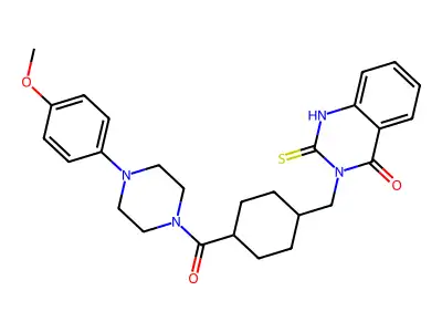 3-({4-[4-(4-methoxyphenyl)piperazine-1-carbonyl]cyclohexyl}methyl)-2-sulfanylidene-1,2,3,4-tetrahydroquinazolin-4-one structure