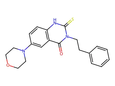 6-(4-morpholinyl)-3-(2-phenylethyl)-2-sulfanylidene-1H-quinazolin-4-one structure