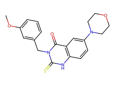 3-(3-methoxybenzyl)-6-morpholin-4-yl-2-thioxo-2,3-dihydroquinazolin-4(1H)-one structure