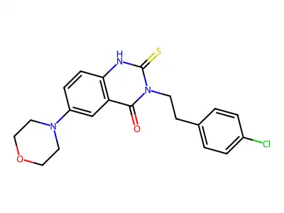 3-[2-(4-chlorophenyl)ethyl]-6-morpholin-4-yl-2-sulfanylidene-1H-quinazolin-4-one structure