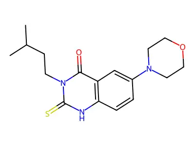 3-(3-methylbutyl)-6-morpholin-4-yl-2-sulfanylidene-1H-quinazolin-4-one structure
