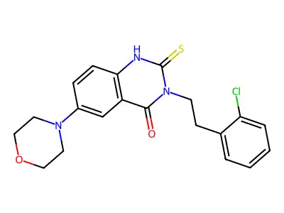 3-[2-(2-chlorophenyl)ethyl]-6-morpholin-4-yl-2-sulfanylidene-1H-quinazolin-4-one structure
