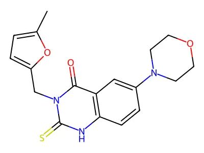 3-[(5-methyl-2-furyl)methyl]-6-morpholin-4-yl-2-thioxo-2,3-dihydroquinazolin-4(1H)-one structure