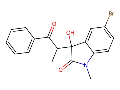 5-Bromo-3-hydroxy-1-methyl-3-(1-oxo-1-phenylpropan-2-yl)indol-2-one structure