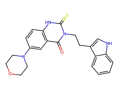 3-(2-(1H-indol-3-yl)ethyl)-6-morpholino-2-thioxo-2,3-dihydroquinazolin-4(1H)-one structure