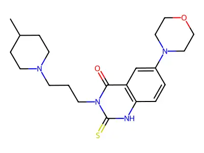 3-[3-(4-methylpiperidin-1-yl)propyl]-6-morpholin-4-yl-2-sulfanylidene-1H-quinazolin-4-one structure