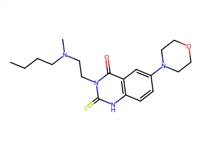 3-[2-[butyl(methyl)amino]ethyl]-6-(4-morpholinyl)-2-sulfanylidene-1H-quinazolin-4-one structure
