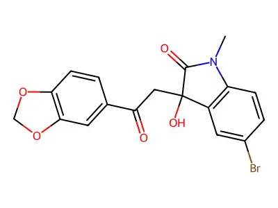 3-[2-(1,3-benzodioxol-5-yl)-2-oxoethyl]-5-bromo-3-hydroxy-1-methyl-1,3-dihydro-2H-indol-2-one structure
