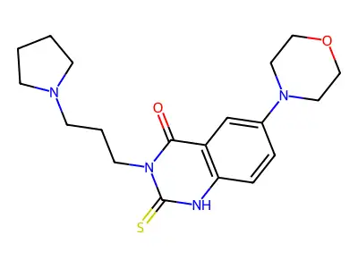 6-morpholin-4-yl-3-(3-pyrrolidin-1-ylpropyl)-2-sulfanylidene-1H-quinazolin-4-one structure