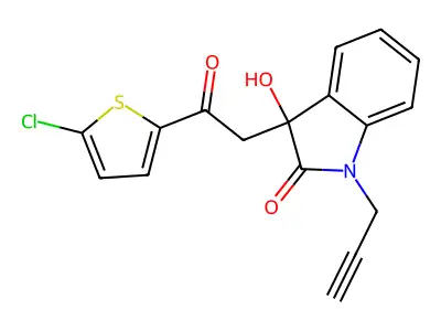 3-[2-(5-Chlorothiophen-2-yl)-2-oxoethyl]-3-hydroxy-1-prop-2-ynylindol-2-one structure