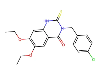3-[(4-chlorophenyl)methyl]-6,7-diethoxy-2-sulfanylidene-1H-quinazolin-4-one structure