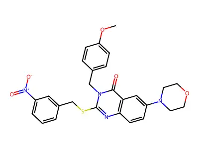 3-[(4-methoxyphenyl)methyl]-6-(morpholin-4-yl)-2-{[(3-nitrophenyl)methyl]sulfanyl}-3,4-dihydroquinazolin-4-one structure