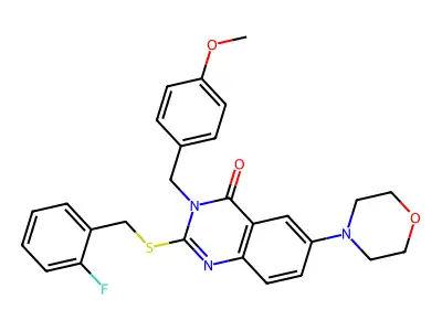 2-((2-fluorobenzyl)thio)-3-(4-methoxybenzyl)-6-morpholinoquinazolin-4(3H)-one structure