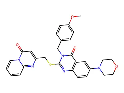 3-[(4-methoxyphenyl)methyl]-6-(morpholin-4-yl)-2-[({4-oxo-4H-pyrido[1,2-a]pyrimidin-2-yl}methyl)sulfanyl]-3,4-dihydroquinazolin-4-one structure